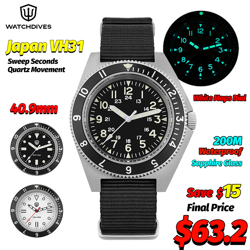 Men'S Fashion Box - Watchdives WD1972 montre à Quartz saphir